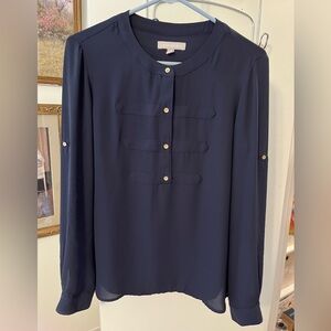 Banana Republic Navy Button Front Long Sleeve Blouse size small